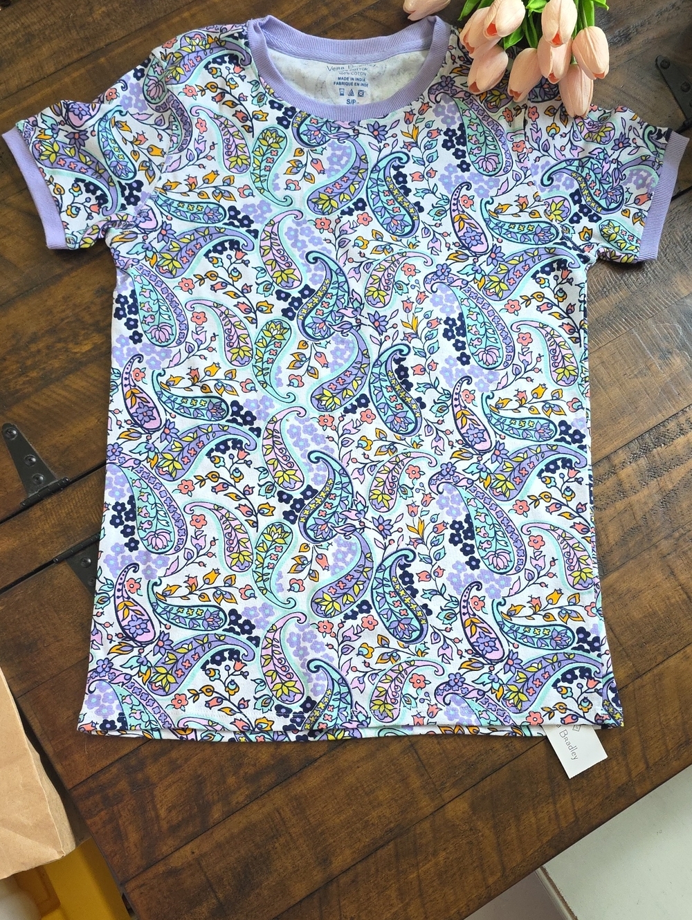 Vera Bradley Lavender Multicolor Paisley Short Sleeve Tee